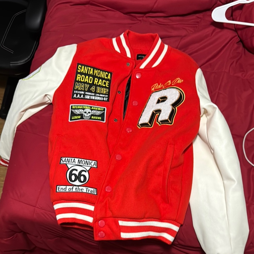 Red and White Kids Varsity Jacket